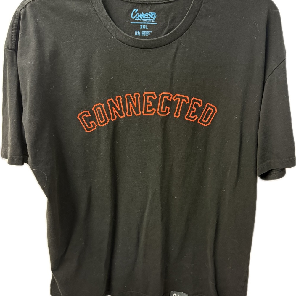 Black T-Shirt with Orange 'Connected' Print and Orange Gelato on the back